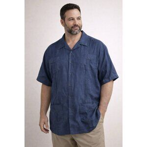 Cubavera 100% Linen Guayabera Shirt 4X Blue Cuban Resort Wedding Camp